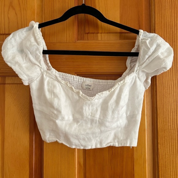 Wilfred Tops - Wilfred Wanderer Linen Cropped Puff Sleeve Milkmaid Blouse